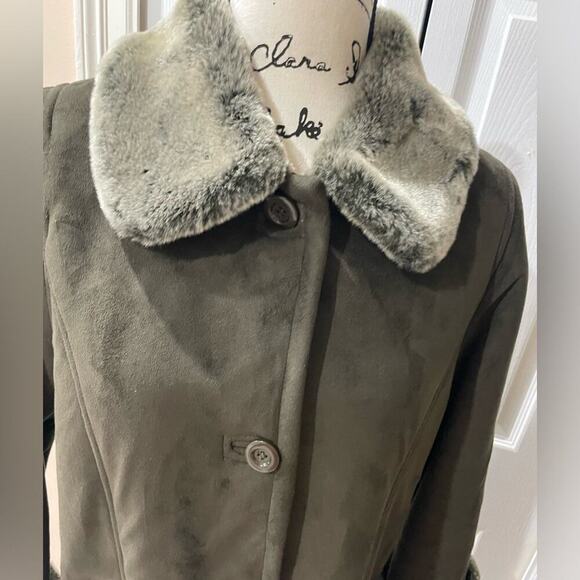 FEN-NELLI TRENCH COAT WINTER SZ 7/8 VINTAGE OLIVE GREEN PREPPY CHIC VERSATILE - Picture 6 of 16